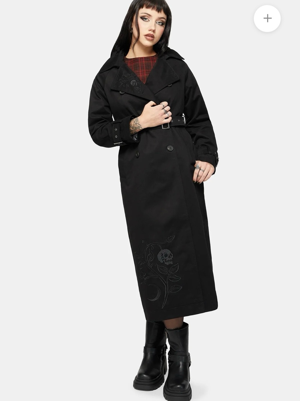 NWT Disturbia Poe Embroidered Black Belted Trench Coat Sz 8 Goth Grunge - Picture 6 of 15